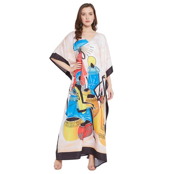 Gypsie Blu Sexy Tribal Print Kaftan Dress for Womens Free Size Maxi Cover Ups - Picture 1 of 8